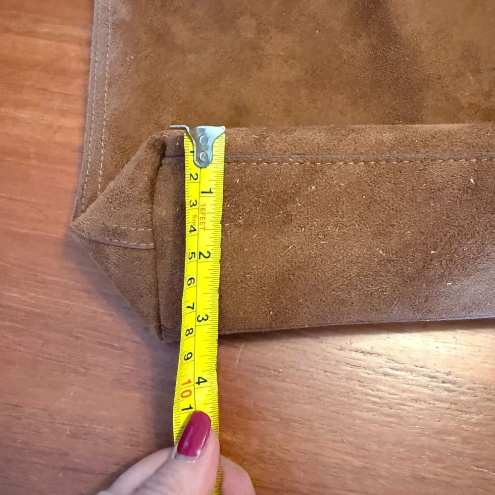 Brown Faux Suede Tote Bag with Brown Straps - Picture 4 of 6